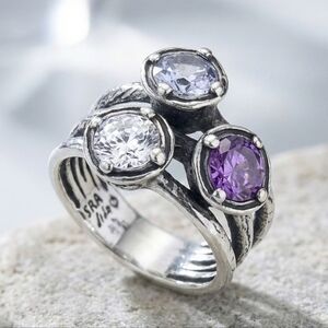 Jidac Israel 925 Sterling Silver Textured 3-Stone Cluster Ring - Size 7